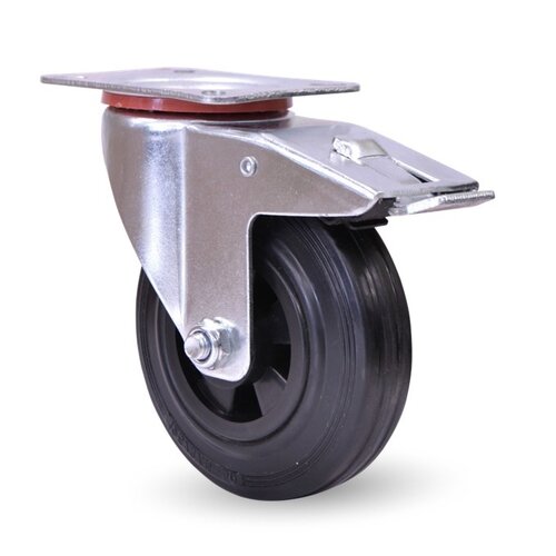 EdelRader zwenkwiel rubber 125mm 2KO plaat met rem 