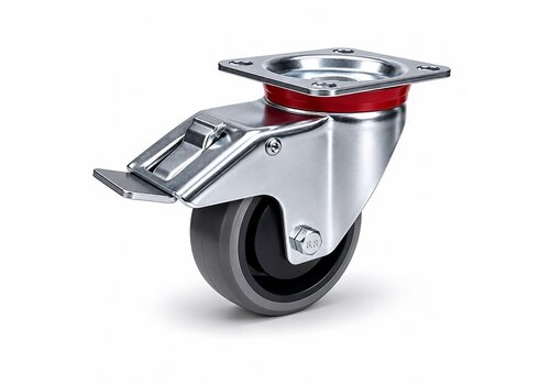 EdelRader zwenkwiel grijs rubber 200mm 2KO plaatbevestiging met rem 