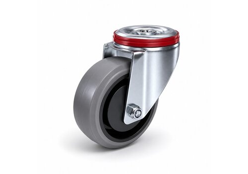 EdelRader zwenkwiel grijs rubber 125mm 2KO boutgatbevestiging 