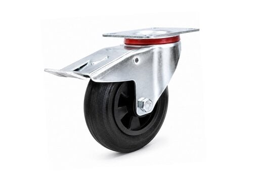 EdelRader zwenkwiel rubber 100mm 2KO plaat met rem 