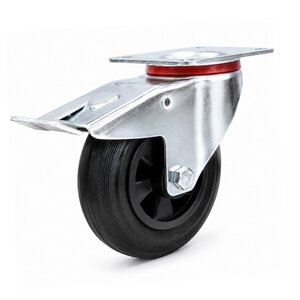EdelRader zwenkwiel rubber 200mm 2KO plaat met rem