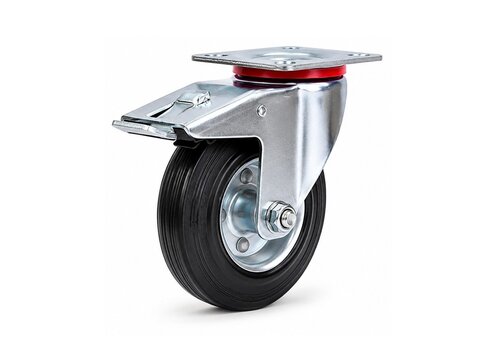 EdelRader zwenkwiel rubber 100mm 2SO plaat met rem 