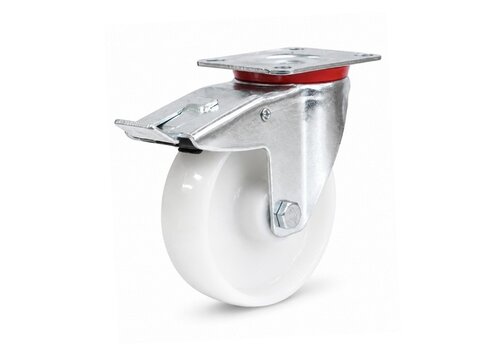 EdelRader zwenkwiel nylon 125mm 2NO plaat met rem 