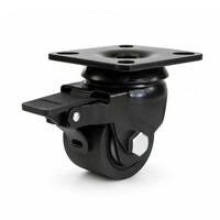 Zwenkwiel 50mm 5PO zwart zwaarlast plaatbevestiging met rem