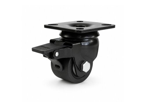 Zwenkwiel 50mm 5PO zwart zwaarlast plaatbevestiging met rem 