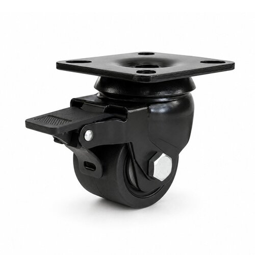 Zwenkwiel 50mm 5PO zwart zwaarlast plaatbevestiging met rem 