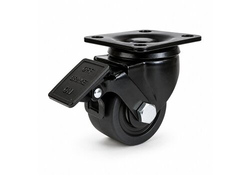 Zwenkwiel 75mm 5PO zwart zwaarlast plaatbevestiging met rem 
