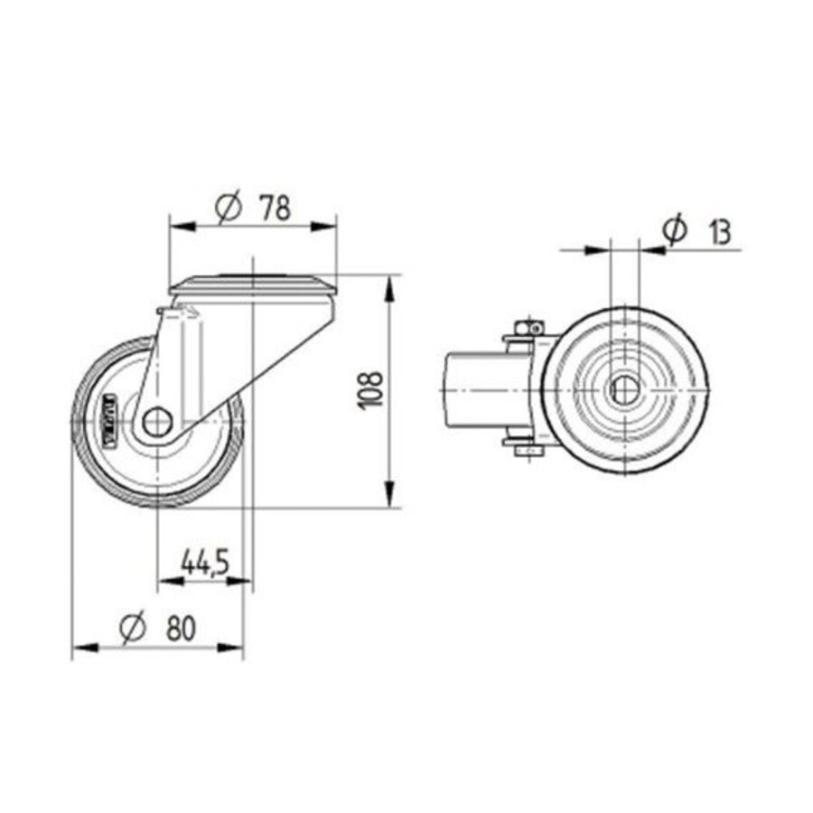Zwenkwiel nylon 3NOP grijs 80mm boutgat-2
