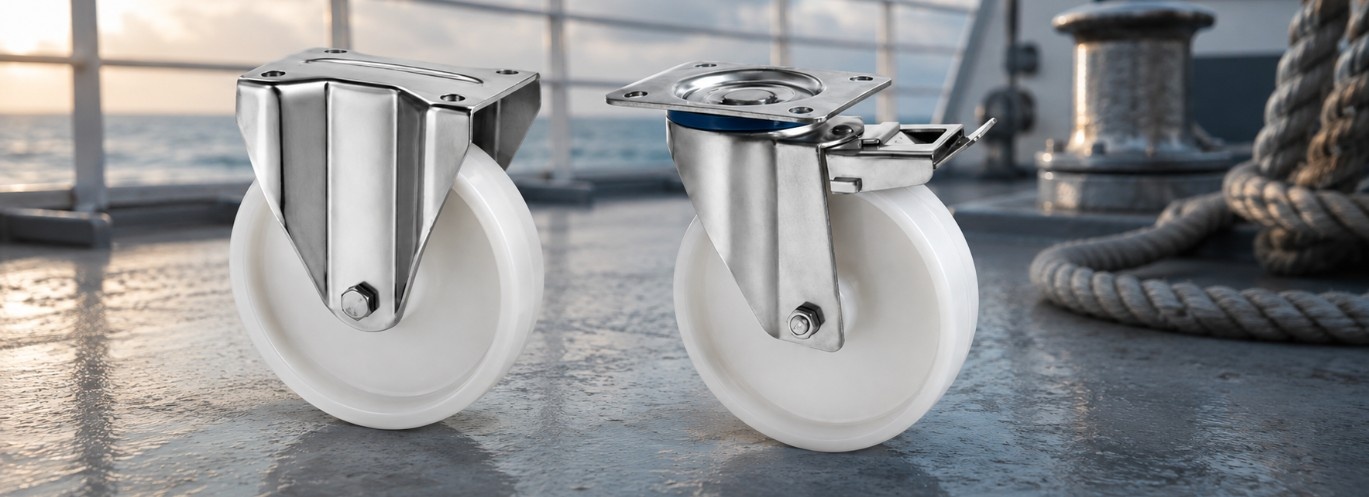RVS 316 zwenkwielen met nylon wiel