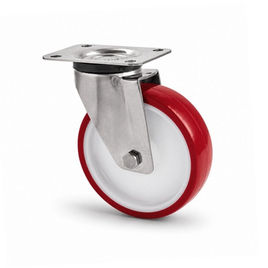 Livellö zwenkwiel RVS 80 nylon NOC rood plaatbevestiging-1