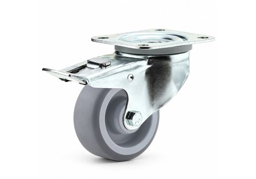 Zwenkwiel nylon 3NOP 80mm plaatbevestiging met rem 