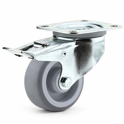 Zwenkwiel nylon 3NOP 80mm plaatbevestiging met rem 
