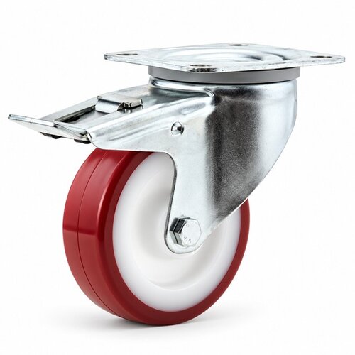 Zwenkwiel nylon 3NOP 100mm plaatbevestiging met rem 