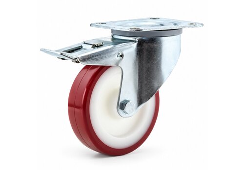 Zwenkwiel nylon 3NOP 125mm plaatbevestiging met rem 