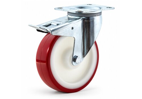 Zwenkwiel nylon 3NOP 200mm plaatbevestiging met rem 