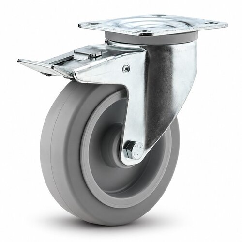 TENTE zwenkwiel elastisch rubber 100 3KO plaat met rem 