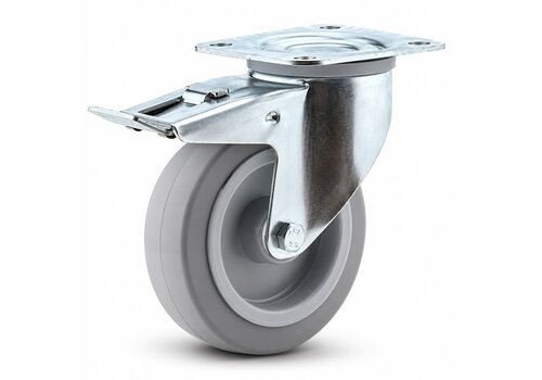 TENTE zwenkwiel elastisch rubber 125 3KO plaat met rem 