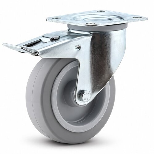 TENTE zwenkwiel elastisch rubber 125 3KO plaat met rem 