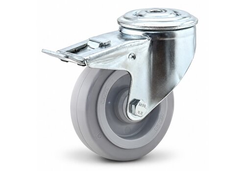 TENTE zwenkwiel elastisch rubber 100 3KO boutgat met rem 