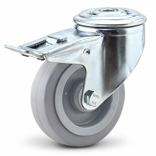 TENTE zwenkwiel elastisch rubber 100 3KO boutgat met rem 