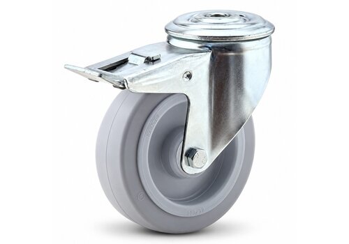TENTE zwenkwiel elastisch rubber 125 3KO boutgat met rem 