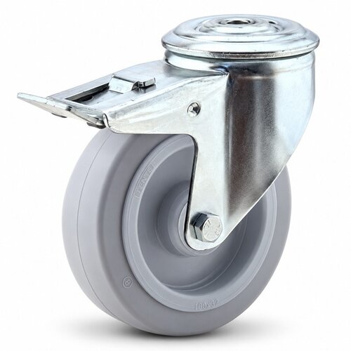 TENTE zwenkwiel elastisch rubber 125 3KO boutgat met rem 