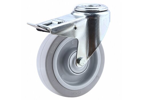 TENTE zwenkwiel elastisch rubber 160 3KO boutgat met rem 
