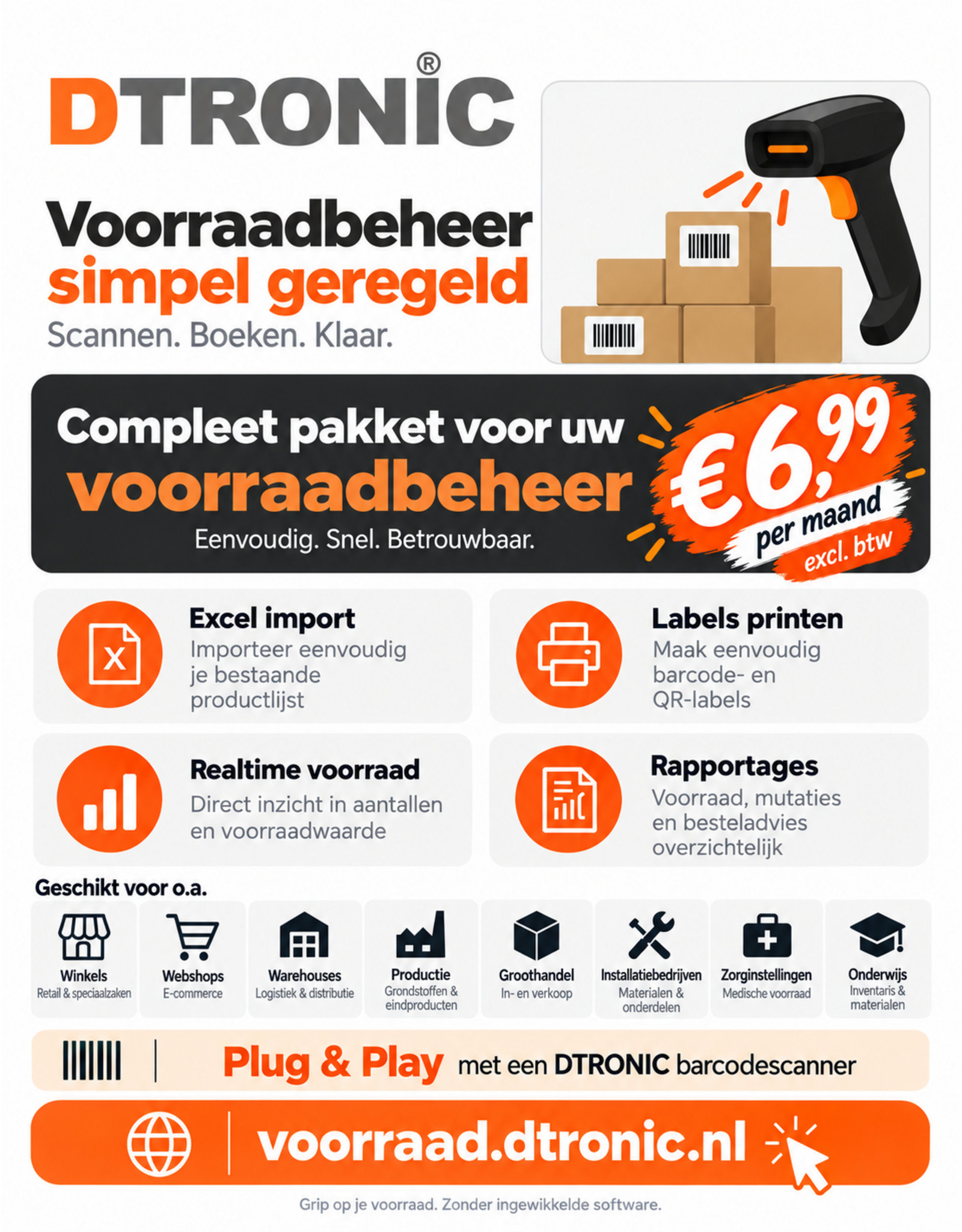 DTRONIC DTRONIC DT3062 Draadloze Voorraadscanner – Bluetooth Barcode Scanner met 16MB Geheugen en 14 Uur Accuduur