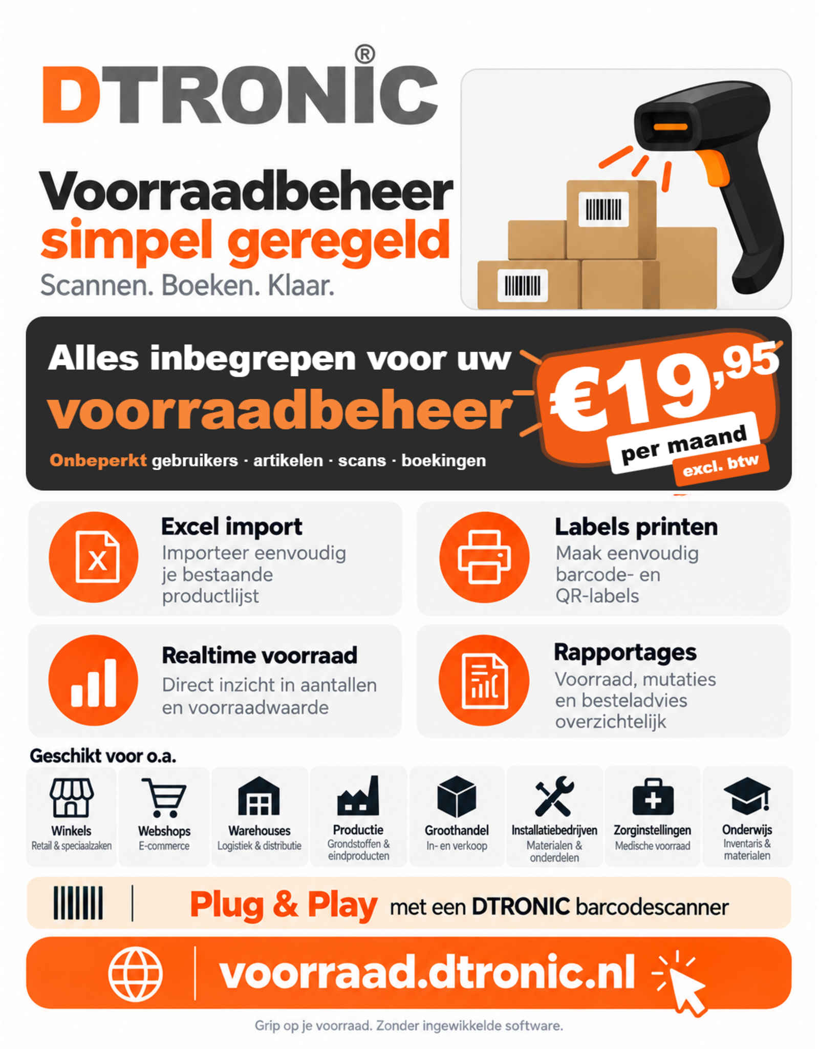 DTRONIC DTRONIC DT3320 Barcode Scanner met Display & Buzzer – Voor Drukke Winkel-, Magazijn- en Registratieomgevingen