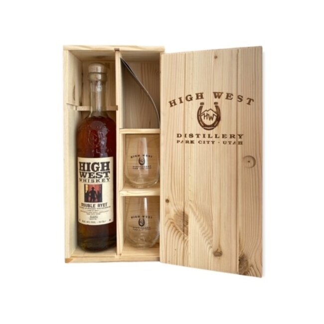 High West Double Rye 70cl + HOUTEN KIST