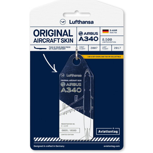 Aviationtag Aviationtag - Airbus A340 - D-AIHR - Lufthansa (blue - white) Aviationtag Aviationtag - Airbus A340 - D-AIHR - Lufthansa (blue - white)