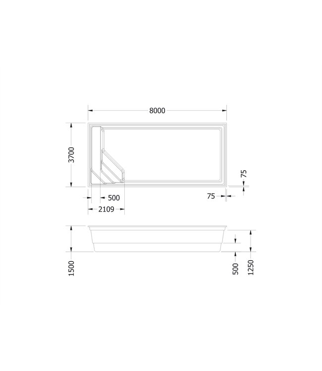 AquaFusion Pools Acryl Zwemkuip 8 x 3,7 x 1,5 M Kuip maat