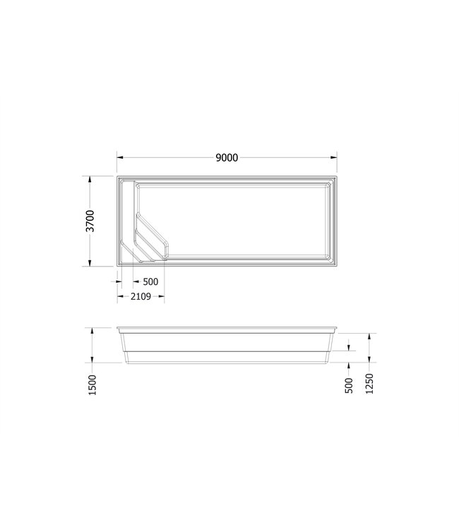 AquaFusion Pools Acryl Zwemkuip 9x 3,7 x 1,5 M Kuip maat