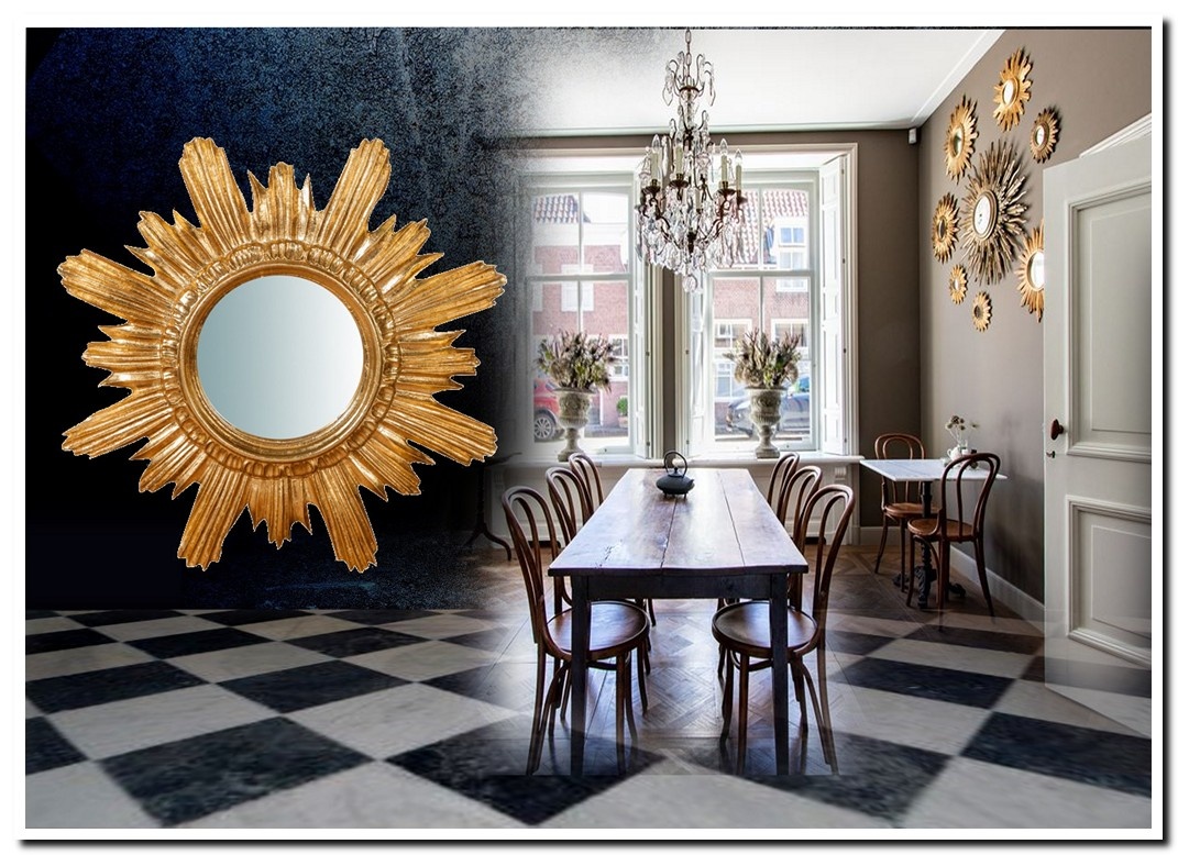 Zonnespiegel goud Cira Luxe houten spiegel zon 43cm groot uit Italië