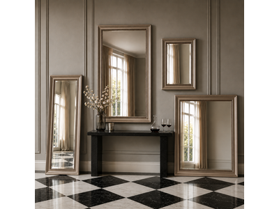 Barokspiegel® Made in Italy Spiegel Nino Taupe met zilveren kraal Aanbieding!