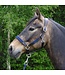 Leather headcollar with fabric - navy