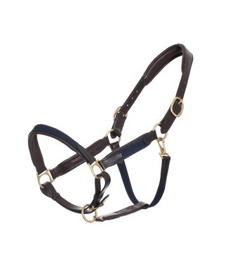 Greenfield Selection Leather headcollar with fabric - navy - pony