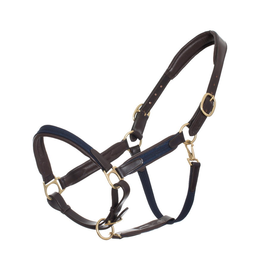 Greenfield Selection Leather headcollar with fabric - navy - pony