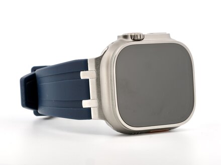PvZ/Apple Watch Band AP Style donkerblauw rubber zilver band 42/44/45/49 PvZ/Apple Watch Band AP Style donkerblauw rubber zilver band 42/44/45/49