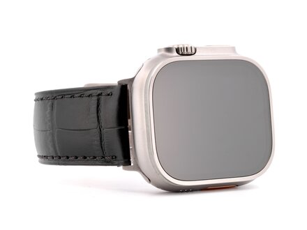 PvZ/Apple Watch Band Ultra titanium band zwart alligatorprint 24mm PvZ/Apple Watch Band Ultra titanium band zwart alligatorprint 24mm