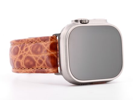 PvZ/Apple Watch Band Ultra titanium African 87A krokoprint middenbruin kalfsleer PvZ/Apple Watch Band Ultra titanium African 87A krokoprint middenbruin kalfsleer