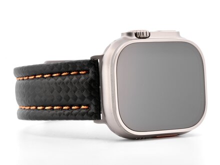PvZ/Apple Watch Band Ultra titanium Karbon 87A carbonlook zwart/oranje leer PvZ/Apple Watch Band Ultra titanium Karbon 87A carbonlook zwart/oranje leer