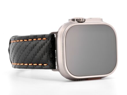 PvZ/Apple Watch Band Ultra titanium Karbon 584 carbonlook zwart/oranje leer PvZ/Apple Watch Band Ultra titanium Karbon 584 carbonlook zwart/oranje leer