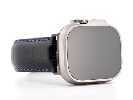 PvZ/Apple Watch Band Ultra titanium band zwart/blauw alligatorprint 24mm PvZ/Apple Watch Band Ultra titanium band zwart/blauw alligatorprint 24mm
