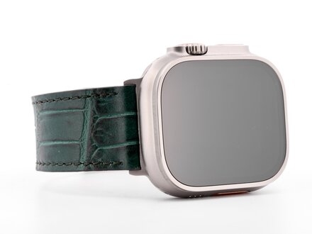 PvZ/Apple Watch Band Ultra titanium Italo-kroko donkergroen alligator kalfsleer PvZ/Apple Watch Band Ultra titanium Italo-kroko donkergroen alligator kalfsleer