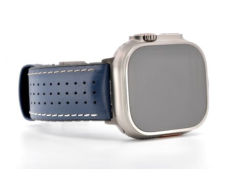 PvZ/Apple Watch Band Ultra titanium band donkerblauw kalfsleer 24mm PvZ/Apple Watch Band Ultra titanium band donkerblauw kalfsleer 24mm
