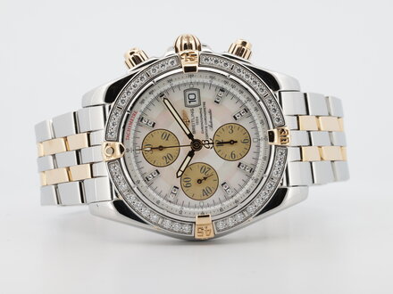 Breitling Breitling Chronomat Evolution B13356 Mother Of Pearl Diamond Dial Factory Diamond Bezel Like New Full Set