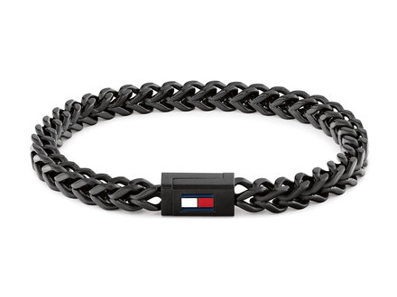 Tommy Hilfiger Braided zwarte stalen schakel armband 19cm TJ2790649