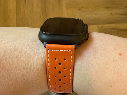 PvZ/Apple Watch Band Ultra Black titanium Chur 246 Rally oranje leer 22mm