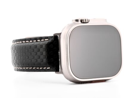 PvZ/Apple Watch Band Ultra Titanium Carbon zwart kalfsleer 24mm